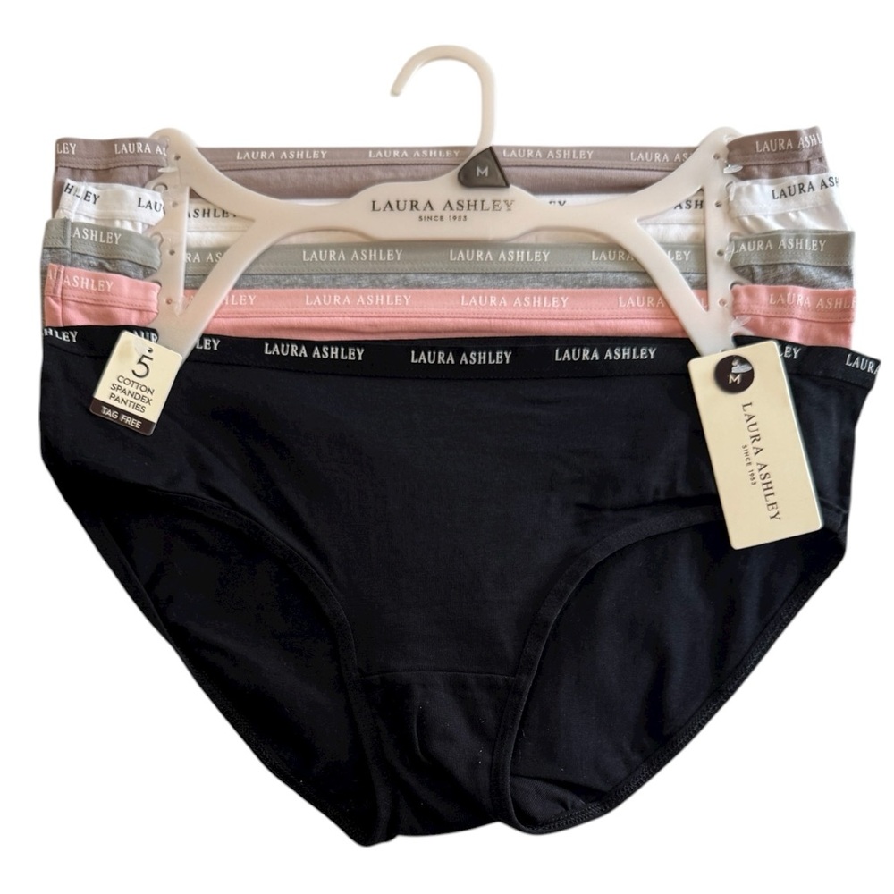 LAURA ASHLEY 5 Pack Panties Cotton Spandex Tag Free Comfy Stretch NWT Medium